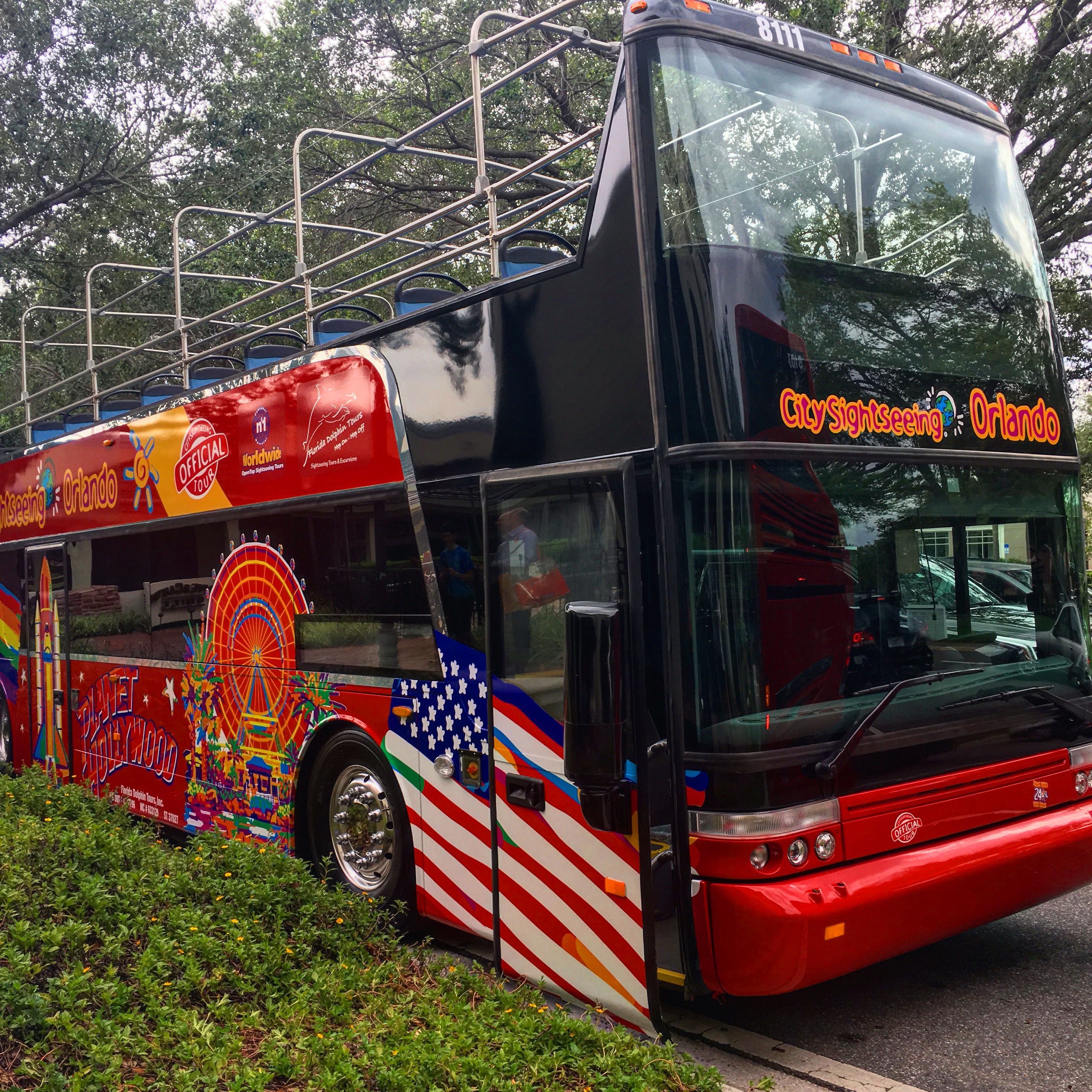 Open top sightseeing tour bus