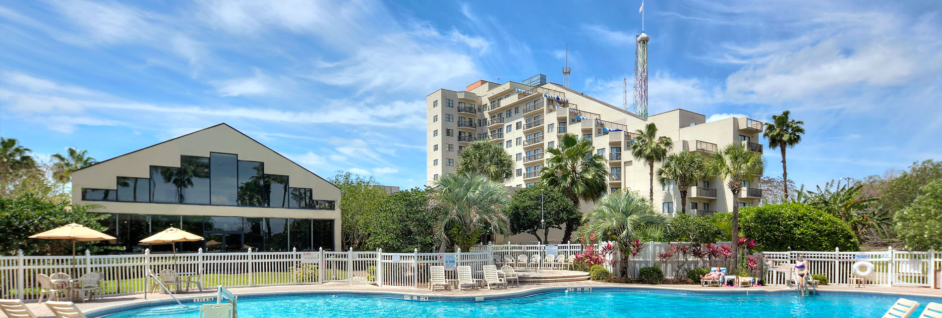 Enclave view of hotel and pool