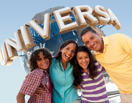 Family in front of Universal Studios Globe
