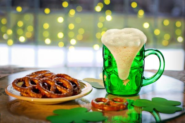 Saint Patrick's Day mug of beer and pretzels